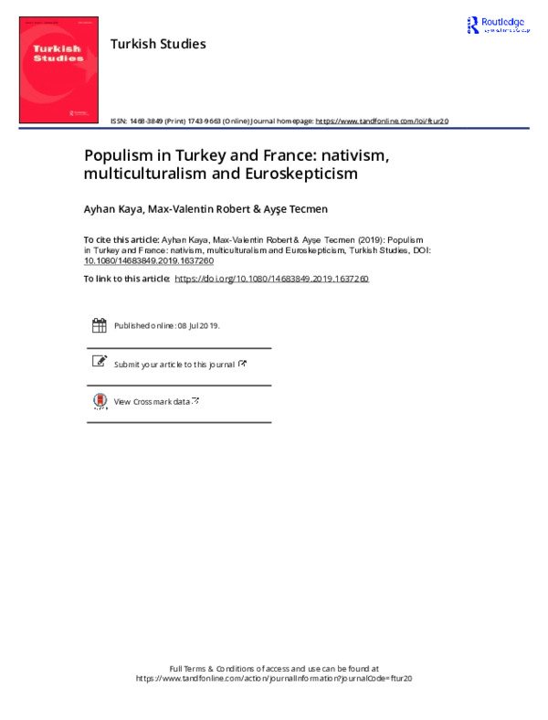 (PDF) Populism in Turkey and France: nativism, multiculturalism and ...