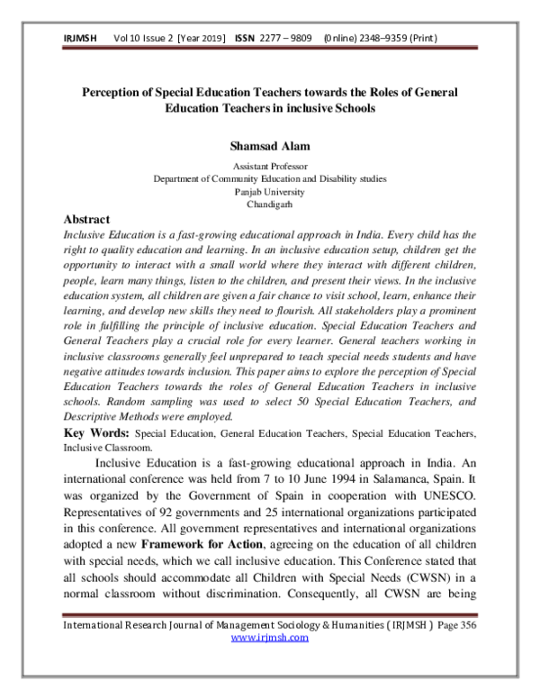(PDF) Perception of Special Education Teachers towards the Roles of ...