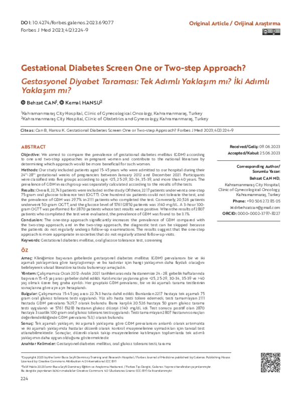 (PDF) Gestational Diabetes Screen One or Two-step Approach? | kemal ...