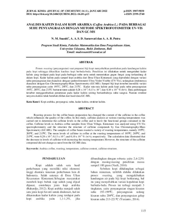 (PDF) ANALISIS KAFEIN DALAM KOPI ARABIKA (Coffea arabica L.) PADA ...