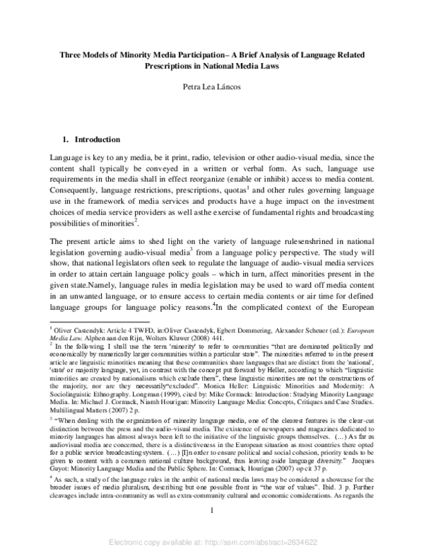 (PDF) Three Models of Minority Media Participation A Brief Analysis of ...