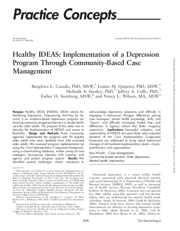(PDF) Healthy IDEAS: Implementation of a Depression Program Through ...