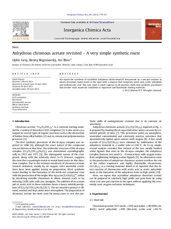 (PDF) Anhydrous chromous acetate revisited – A very simple synthetic route