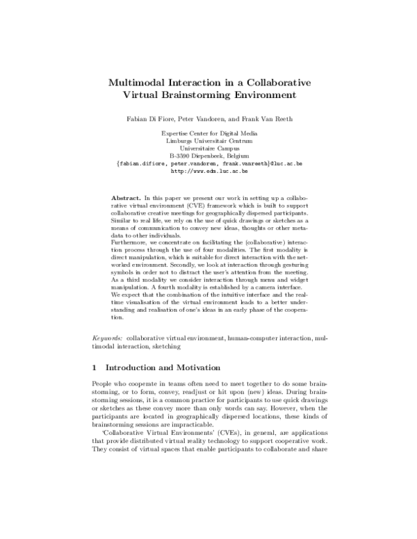 (PDF) Multimodal Interaction in a Collaborative Virtual Brainstorming ...