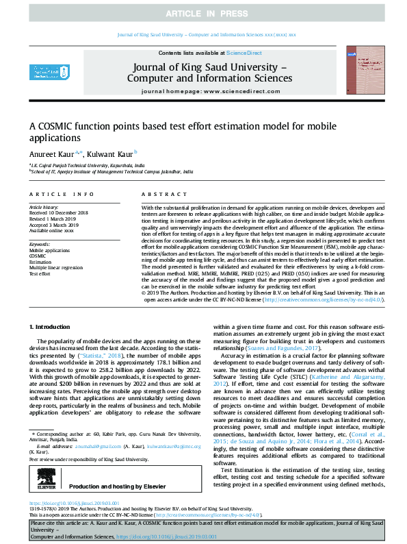 (PDF) A COSMIC function points based test effort estimation model for ...