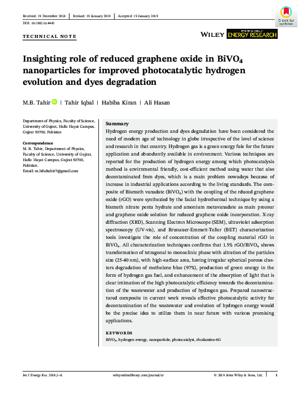 (PDF) Insighting role of reduced graphene oxide in BiVO 4 nanoparticles ...