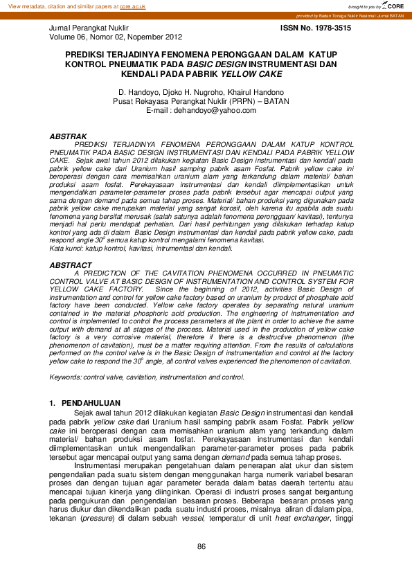 (PDF) Prediksi Terjadinya Fenomena Peronggaan Dalam Katup Kontrol ...