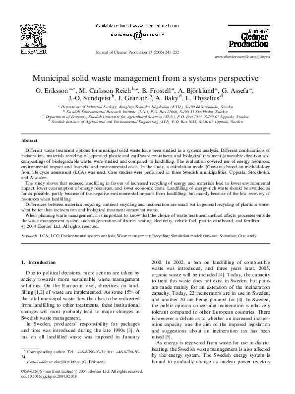 (PDF) Municipal solid waste management from a systems perspective