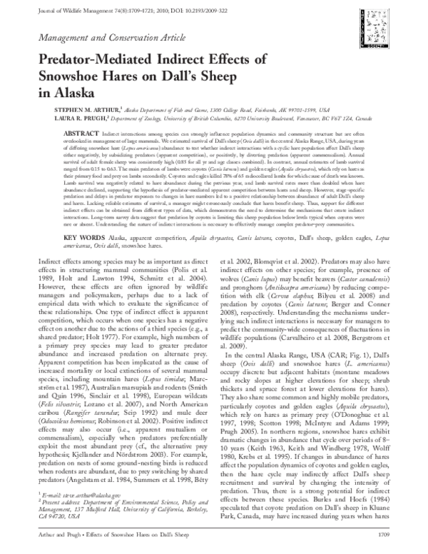(PDF) Predator‐Mediated Indirect Effects of Snowshoe Hares on Dall's ...