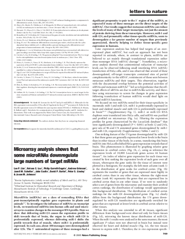 (PDF) Microarray analysis shows that some microRNAs downregulate large ...