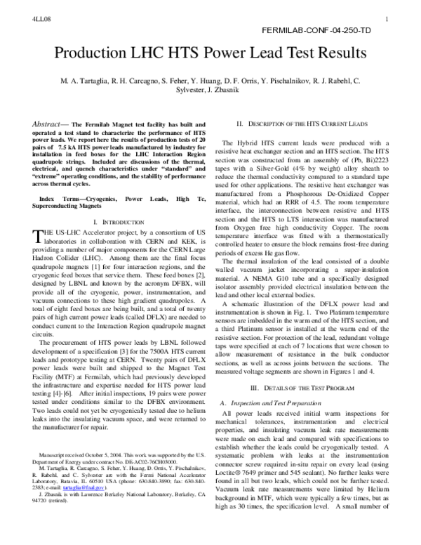 (PDF) Production LHC HTS Power Lead Test Results