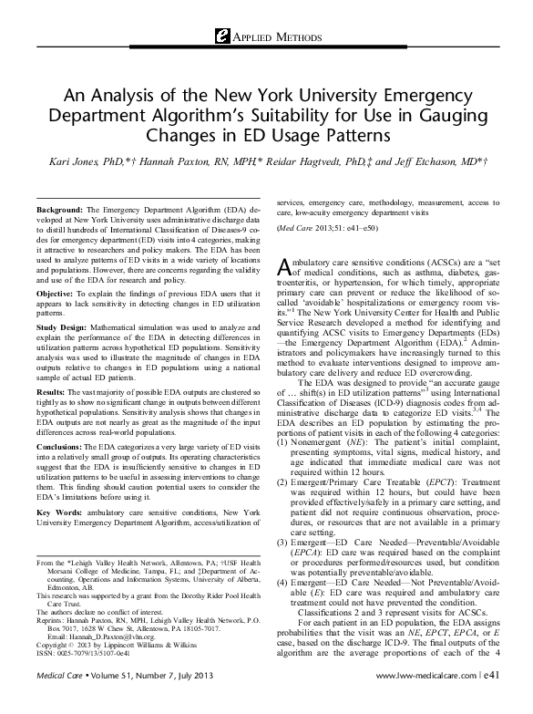 (PDF) An Analysis of the New York University Emergency Department ...