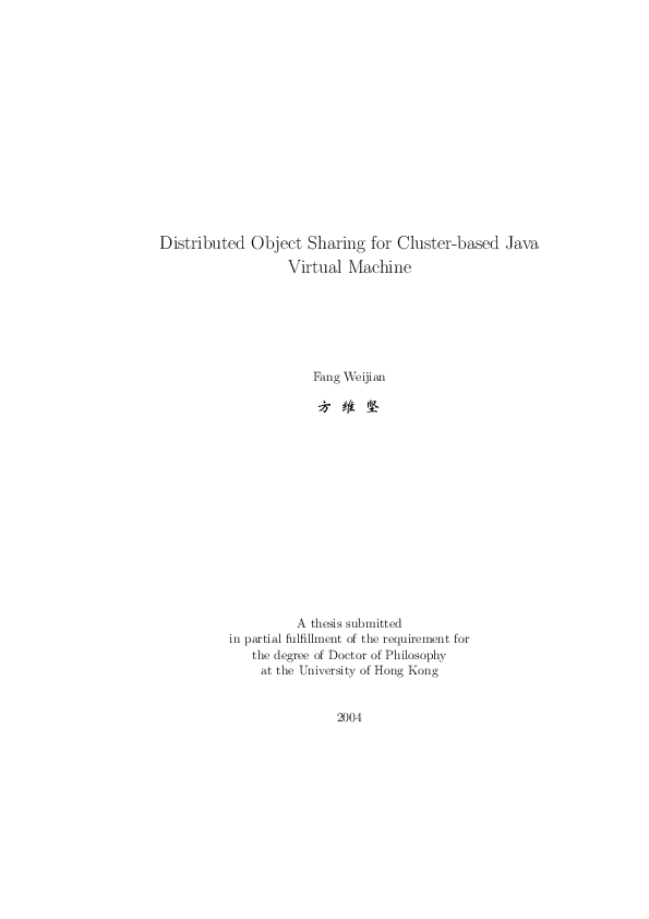 (PDF) Distributed object sharing for cluster-based Java virtual machine