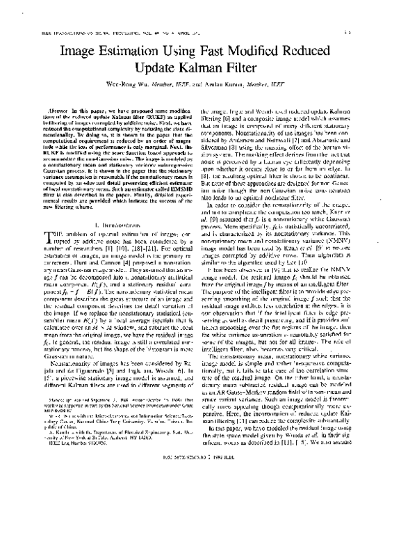 (PDF) Image estimation using fast modified reduced update Kalman filter