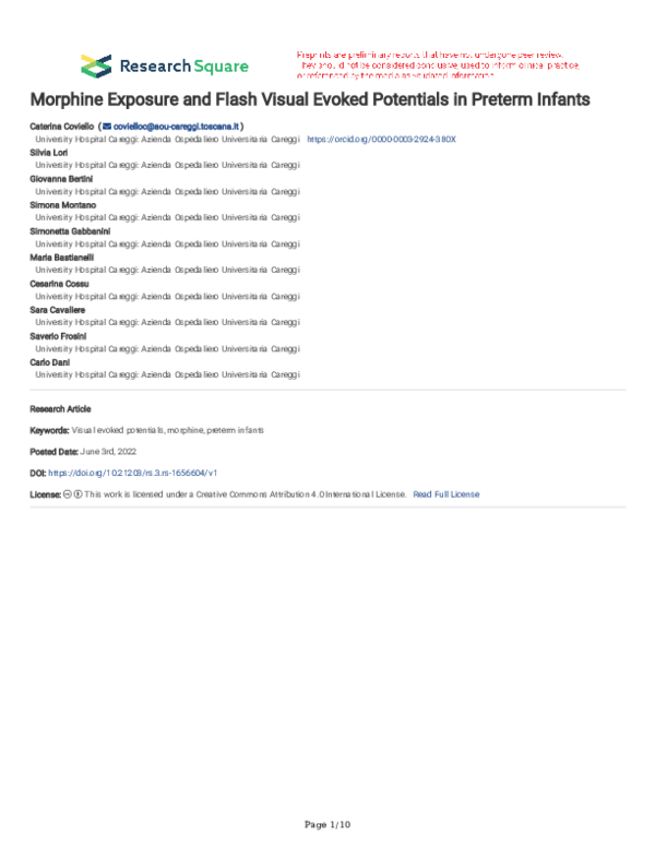 (PDF) Morphine Exposure and Flash Visual Evoked Potentials in Preterm ...
