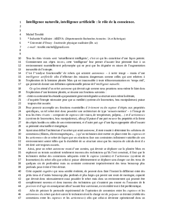 (PDF) Intelligence naturelle, intelligence artificielle : le rôle de la ...