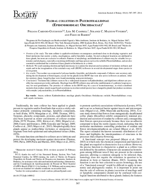 (PDF) Floral colleters in Pleurothallidinae (Epidendroideae: Orchidaceae)