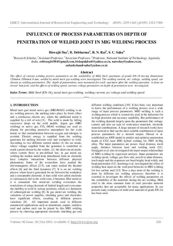 (PDF) Influence of Process Parameters on Depth of Penetration of Welded ...