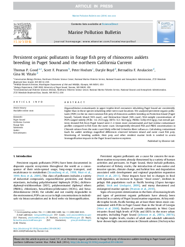(PDF) Persistent organic pollutants in forage fish prey of rhinoceros ...
