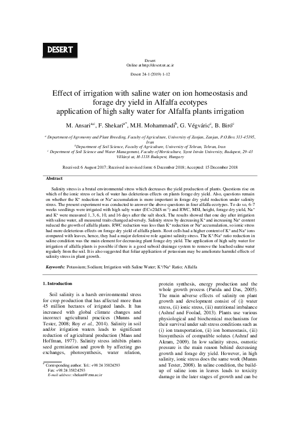 (PDF) Effect of irrigation with saline water on ion homeostasis and ...