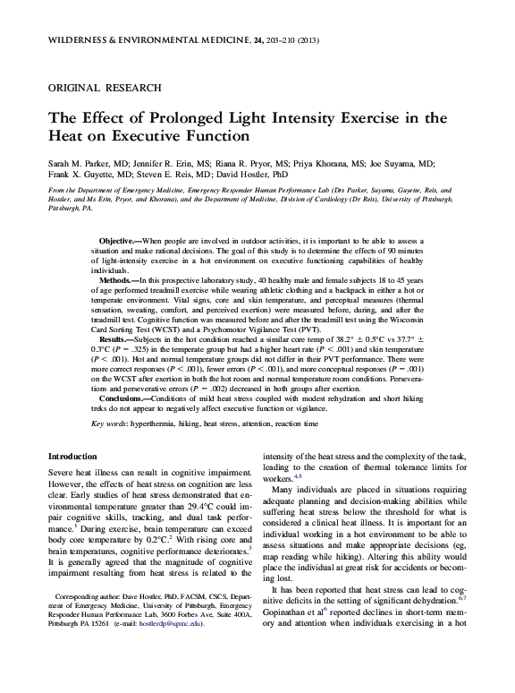 (PDF) The Effect of Prolonged Light Intensity Exercise in the Heat on ...