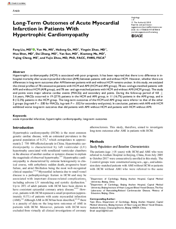 (PDF) Long-term Outcomes of Acute Myocardial Infarction in Pre-existing ...