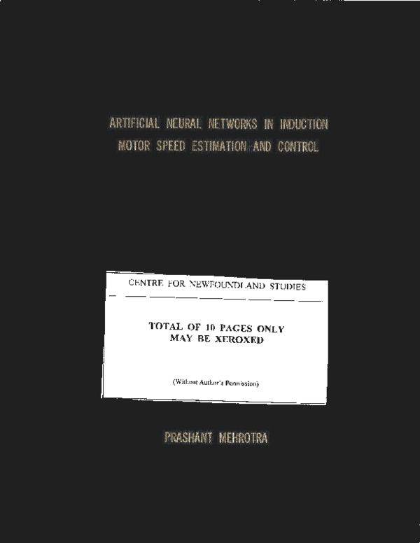 (PDF) Artificial neural networks in induction motor speed estimation ...