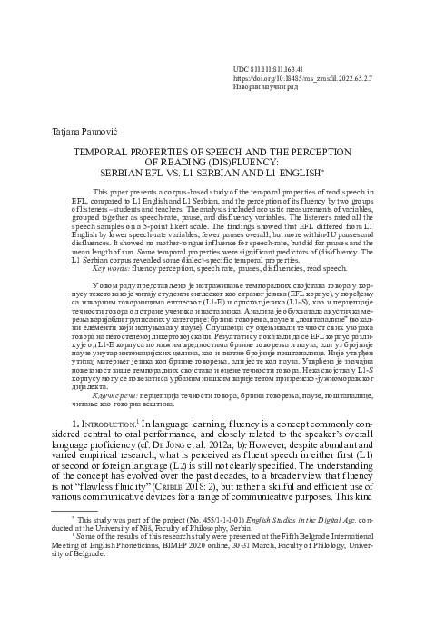(PDF) Temporal Properties of Speech and the Perception of Reading (Dis ...