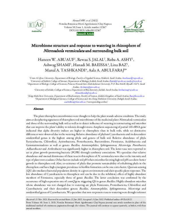 (PDF) Microbiome structure and response to watering in rhizosphere of ...