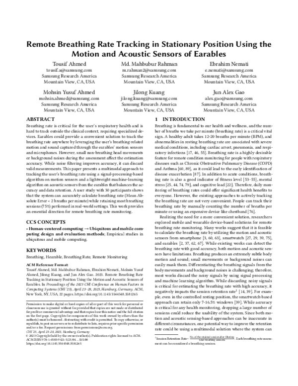 (PDF) Remote Breathing Rate Tracking in Stationary Position Using the ...