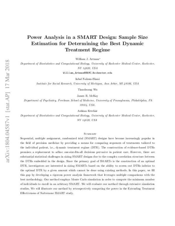 (PDF) Power Analysis in a SMART Design: Sample Size Estimation for ...