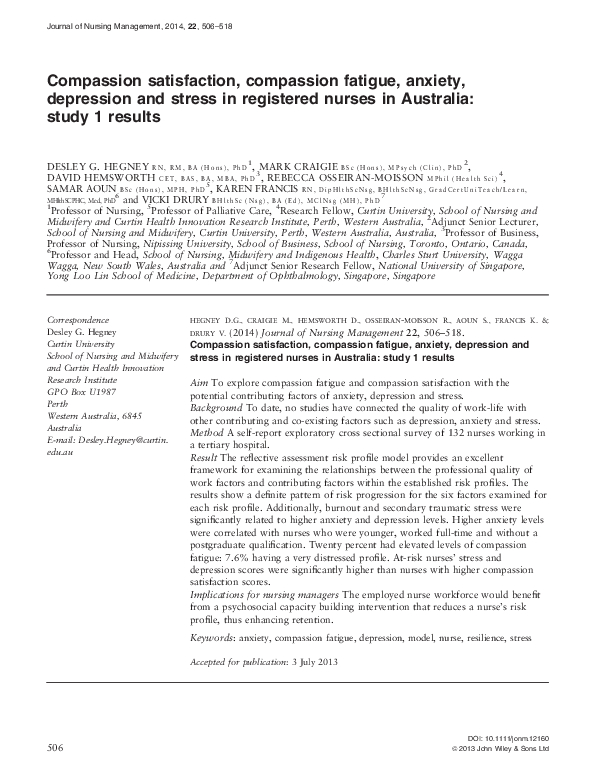 (PDF) Compassion Satisfaction, Compassion Fatigue, and Burnout: A ...