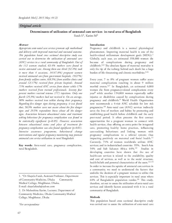(PDF) Determinants of utilization of antenatal care services in ...