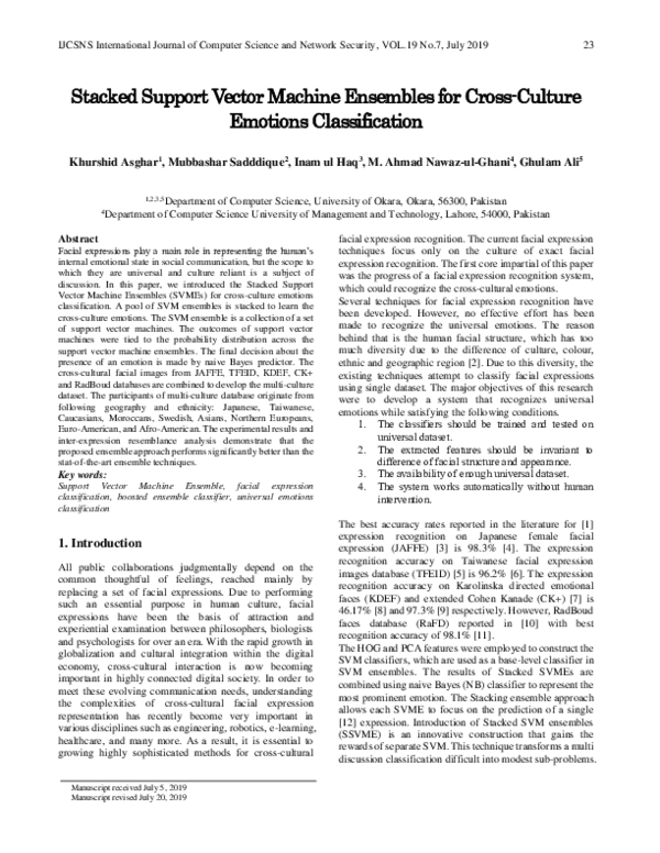 (PDF) Stacked Support Vector Machine Ensembles for Cross-Culture ...