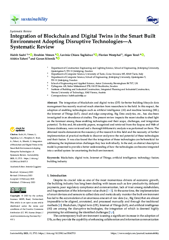 (PDF) Integration of Blockchain and Digital Twins in the Smart Built ...