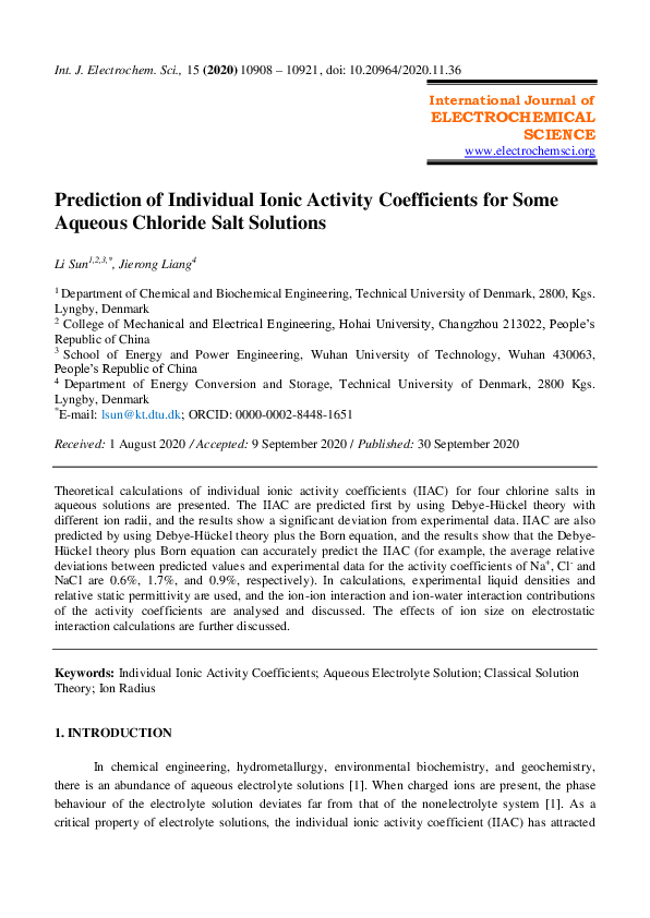 (PDF) Prediction of Individual Ionic Activity Coefficients for Some ...