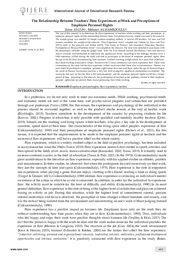 (PDF) The Relationship Between Teachers' Flow Experiences at Work and ...