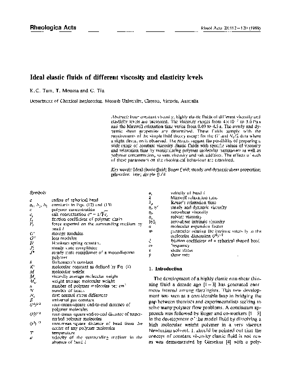 (PDF) Ideal elastic fluids of different viscosity and elasticity levels