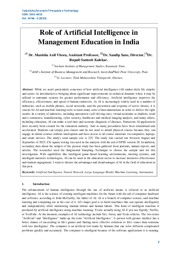 (PDF) Role of Artificial Intelligence in Management Education in India