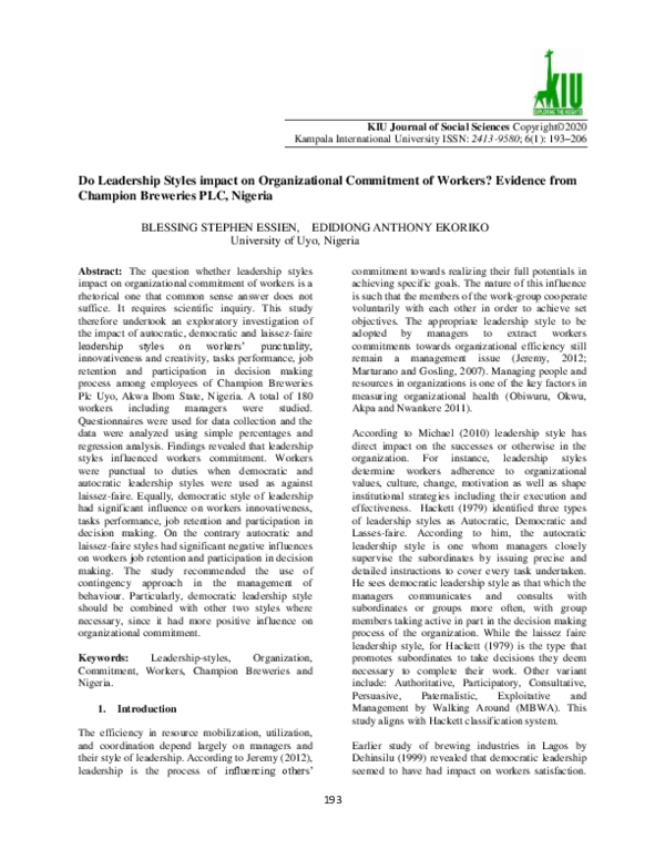 (PDF) Do Leadership Styles impact on Organizational Commitment of ...