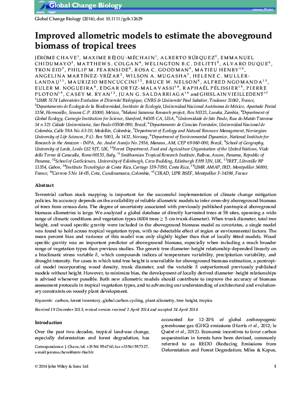 (PDF) Improved allometric models to estimate the aboveground biomass of ...