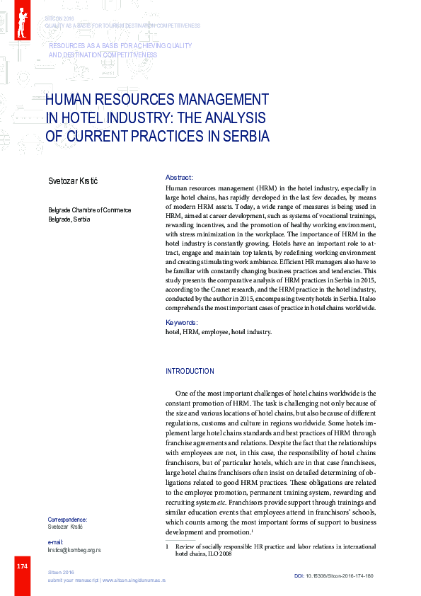 (PDF) Human resources management in hotel industry: the analysis of ...