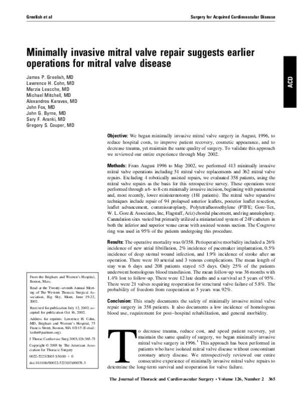 (PDF) Minimally invasive mitral valve repair suggests earlier ...