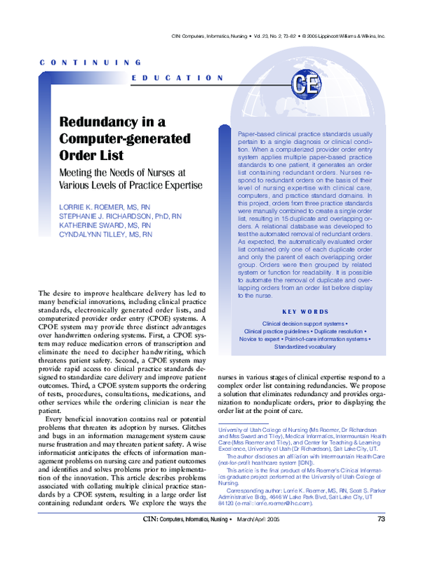 (PDF) Redundancy in a Computer-generated Order List