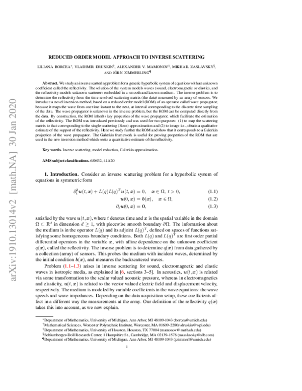 (PDF) Reduced Order Model Approach to Inverse Scattering