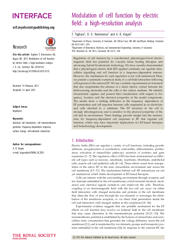 (PDF) Modulation of cell function by electric field: a high-resolution ...