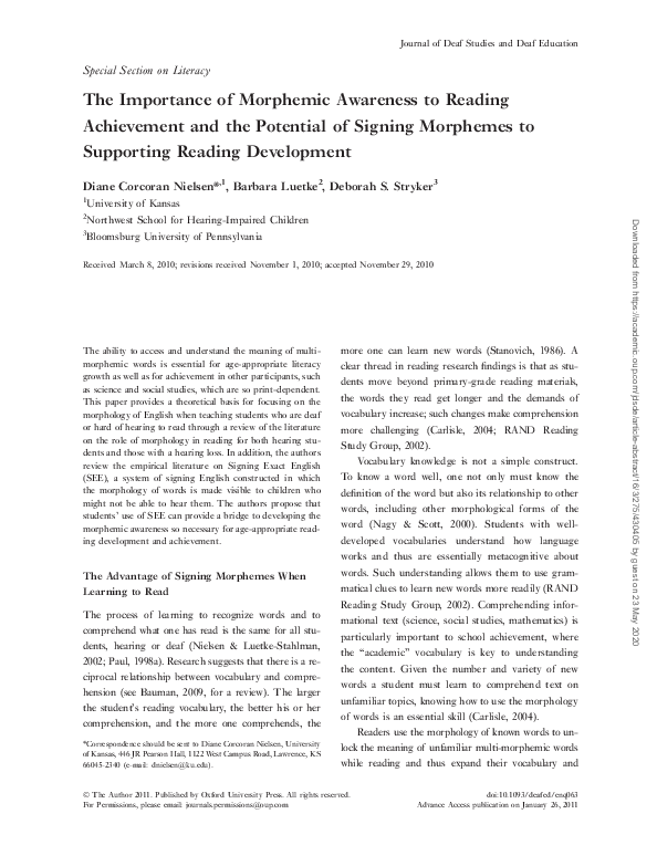 (PDF) The Importance of Morphemic Awareness to Reading Achievement and ...