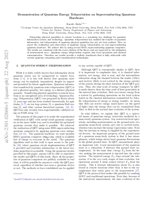 (PDF) Realization of Quantum Energy Teleportation on Superconducting ...