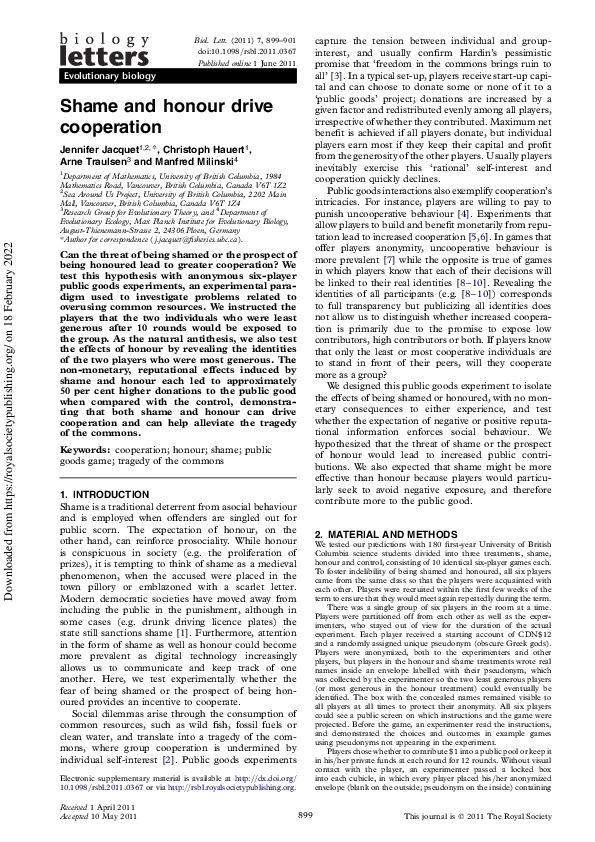 Shame and honour drive cooperation