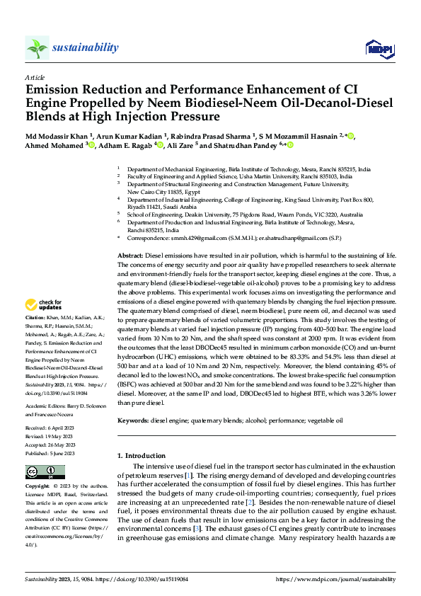 (PDF) Emission Reduction and Performance Enhancement of CI Engine ...